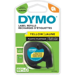 Märkband Dymo LetraTag Plast Gul, 12mm x 4m, svart text