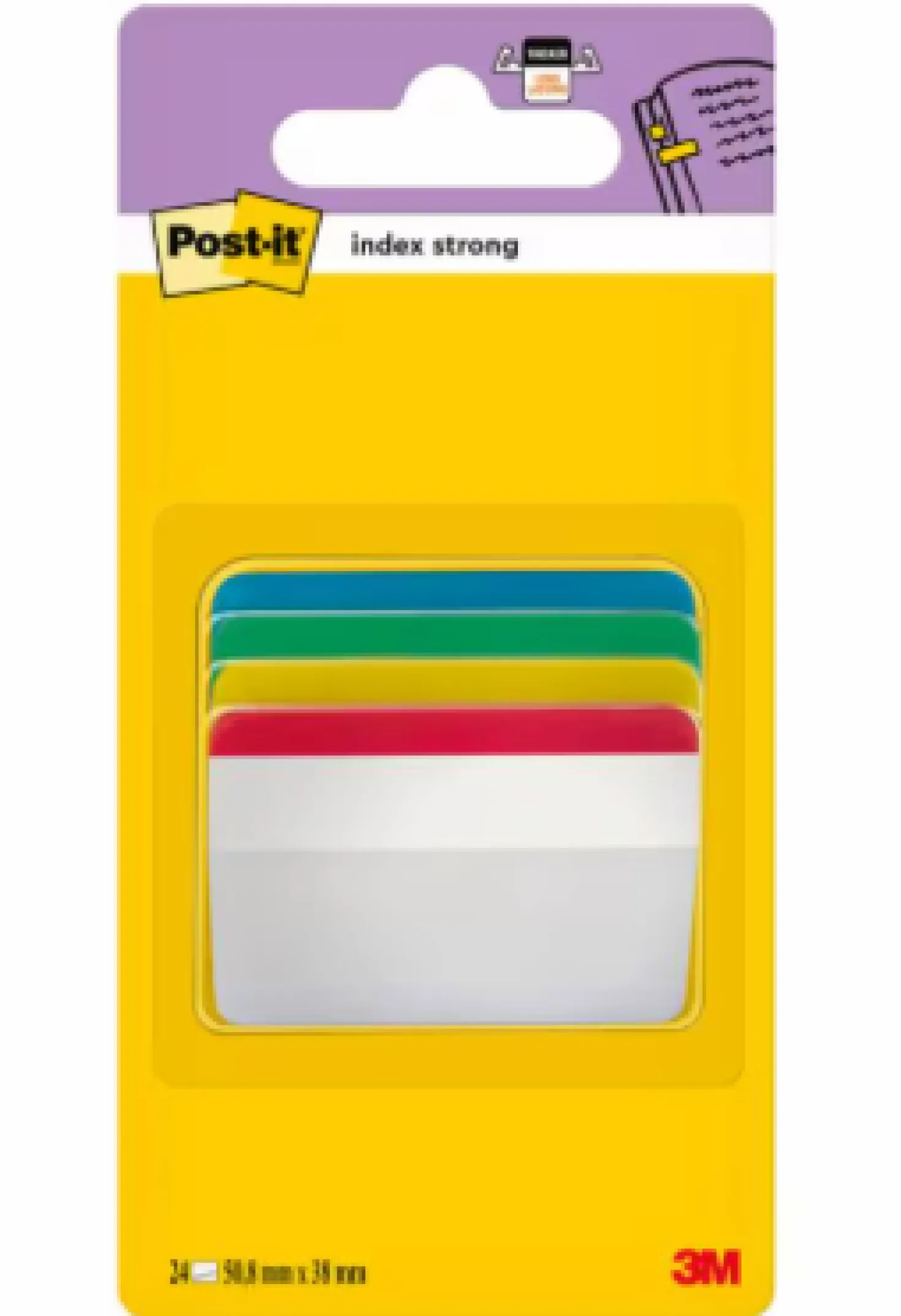Märkflik Post-it Strong Index, 4 färger, 50,8 x 38,1 mm