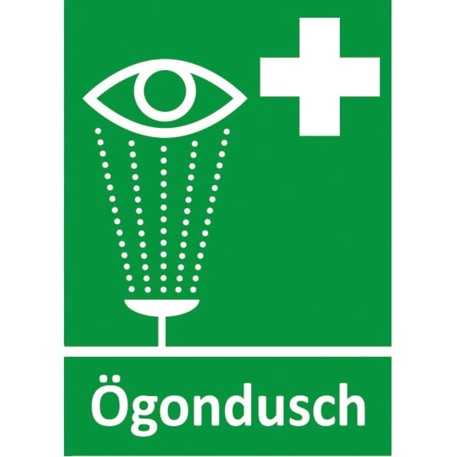 Nödskylt Ögondusch, grön, aluminium eller plast