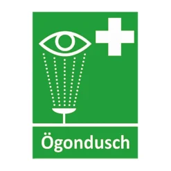 Nödskylt Ögondusch, grön, aluminium eller plast