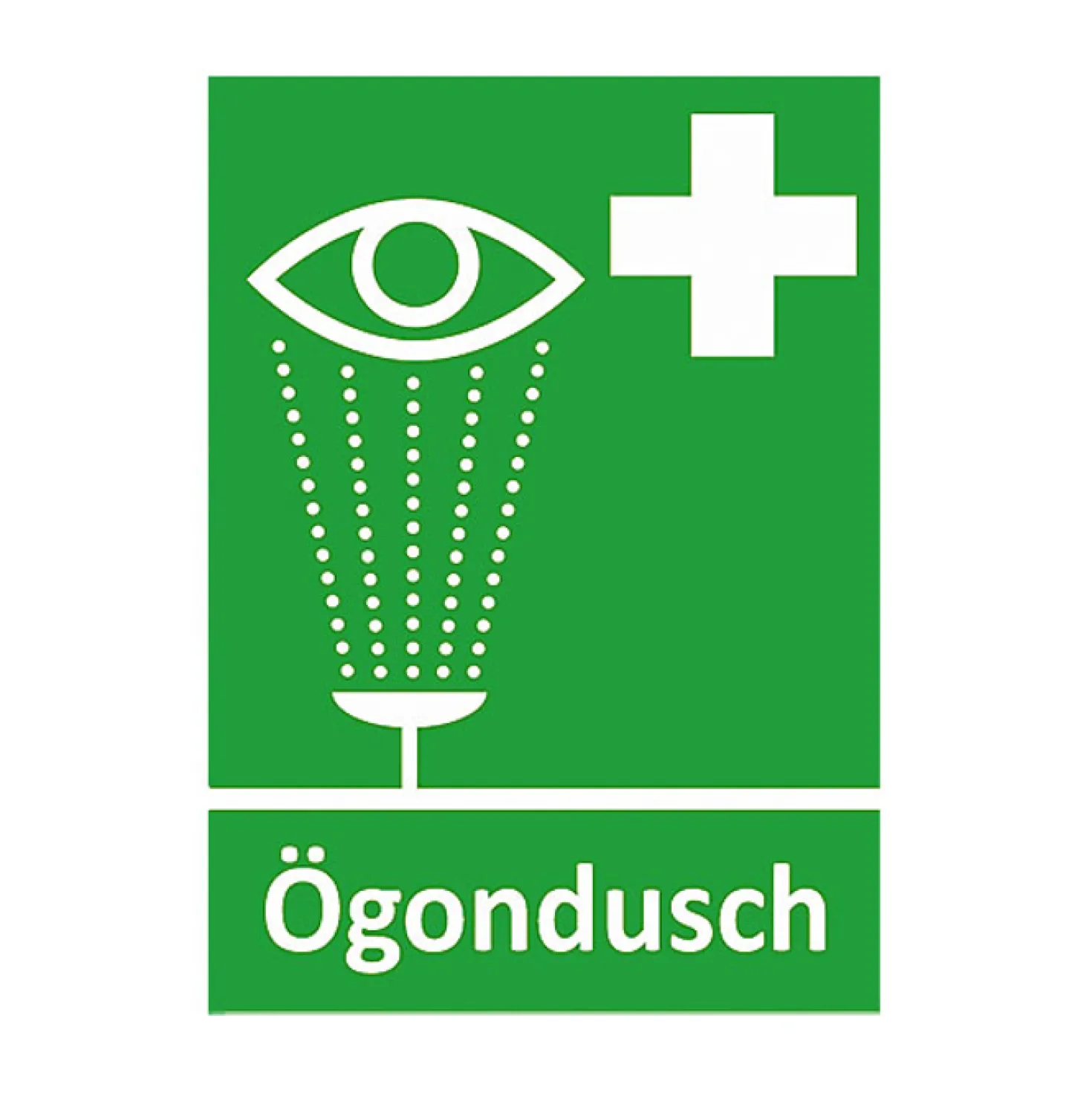 Nödskylt Ögondusch, grön, aluminium eller plast
