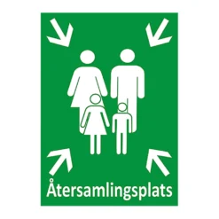 Nödskylt Återsamlingsplats, grön, aluminium eller plast