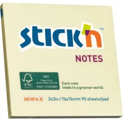Notislappar Stick n Notes FSC, gul, 76x76mm