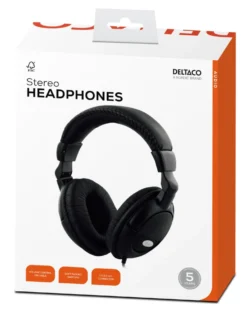 Over-ear Hörlurar Deltaco Volymkontroll, 50mm element, 2.2m kabel, svart