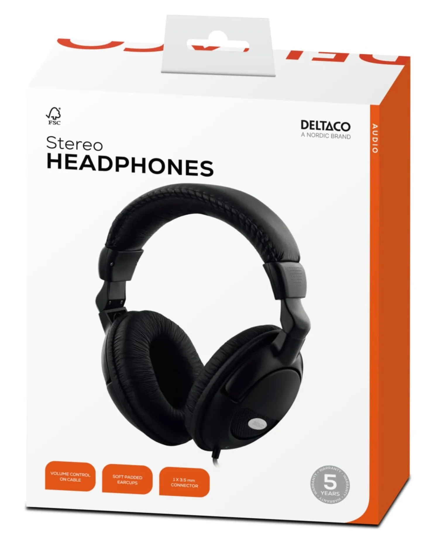 Over-ear Hörlurar Deltaco Volymkontroll, 50mm element, 2.2m kabel, svart