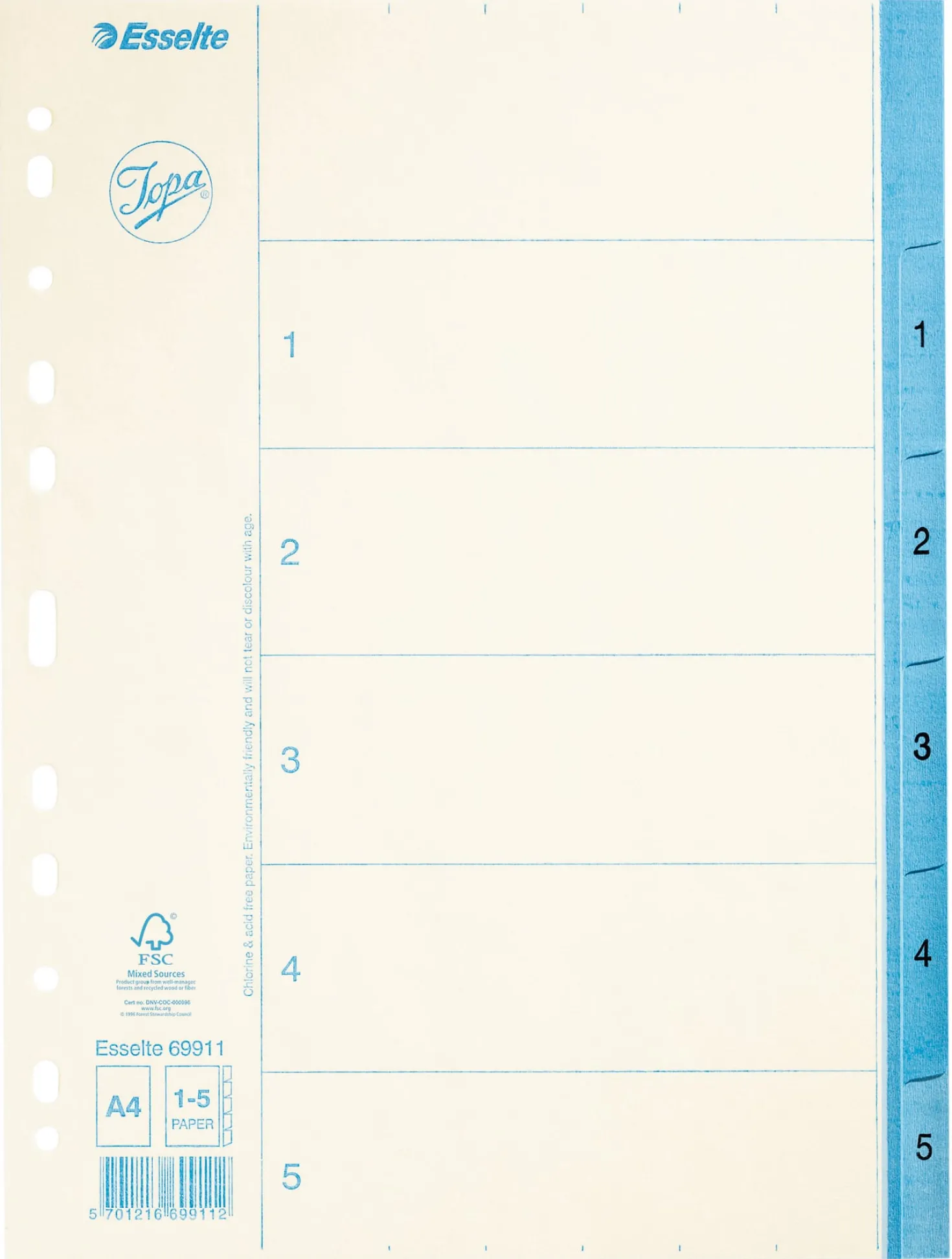 Pappersregister Jopa Original A4 1-5, blå flikar