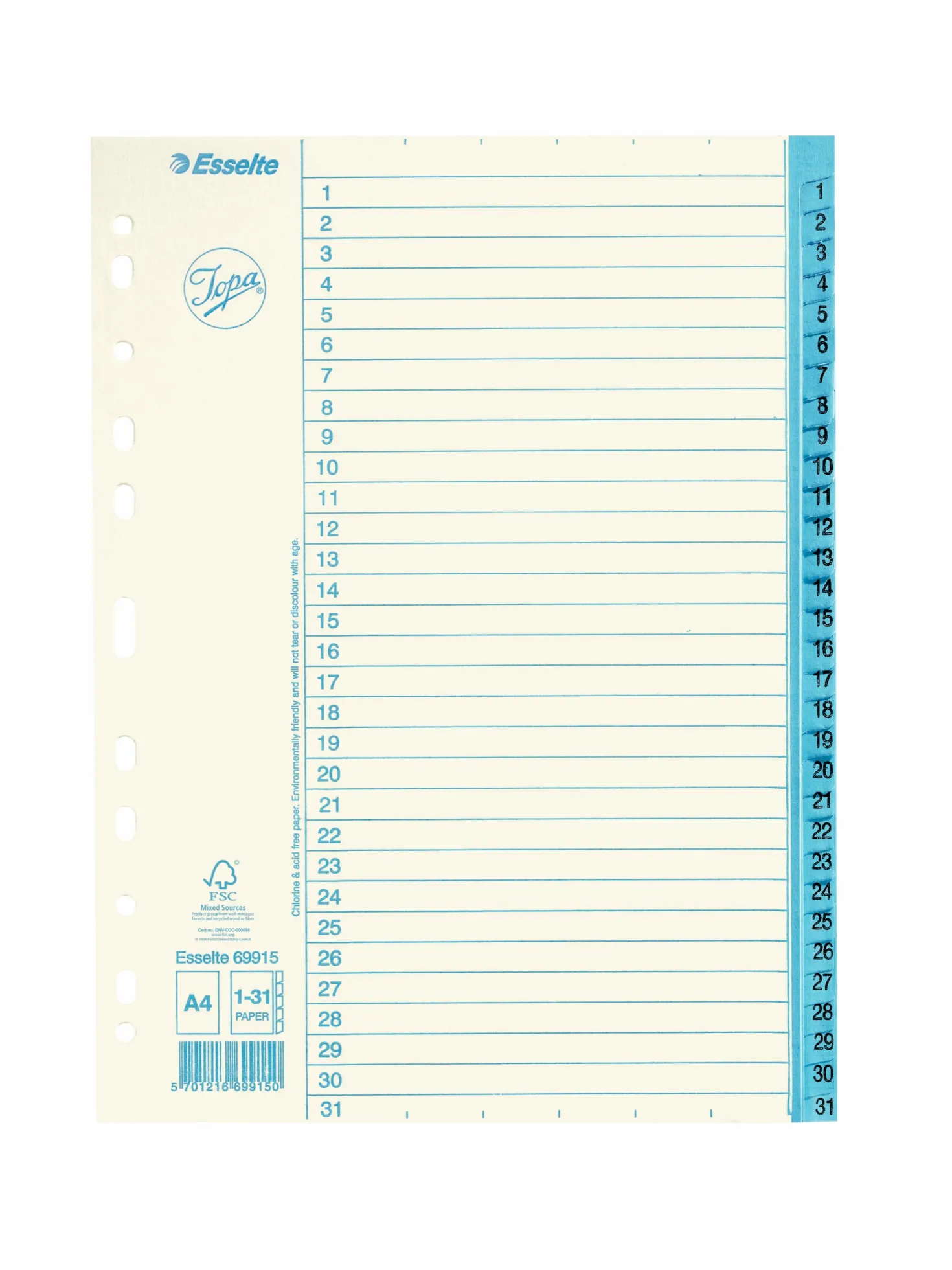 Pappersregister Jopa Original A4 1-31, 90g kraftpapper