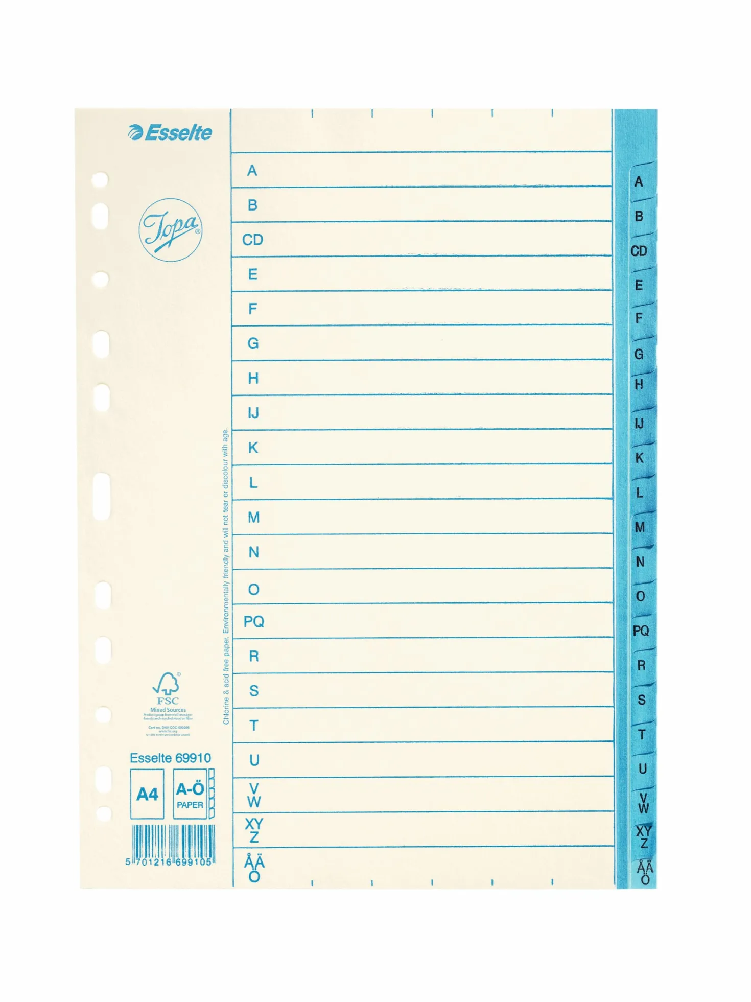 Pappersregister Jopa Original A-Ö, A4, mångfaldshålslagning