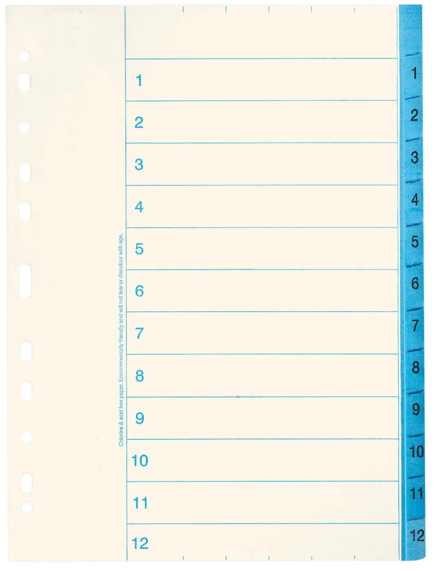 Pappersregister Nordic Office A4 1-12, blå flikar, 10 set