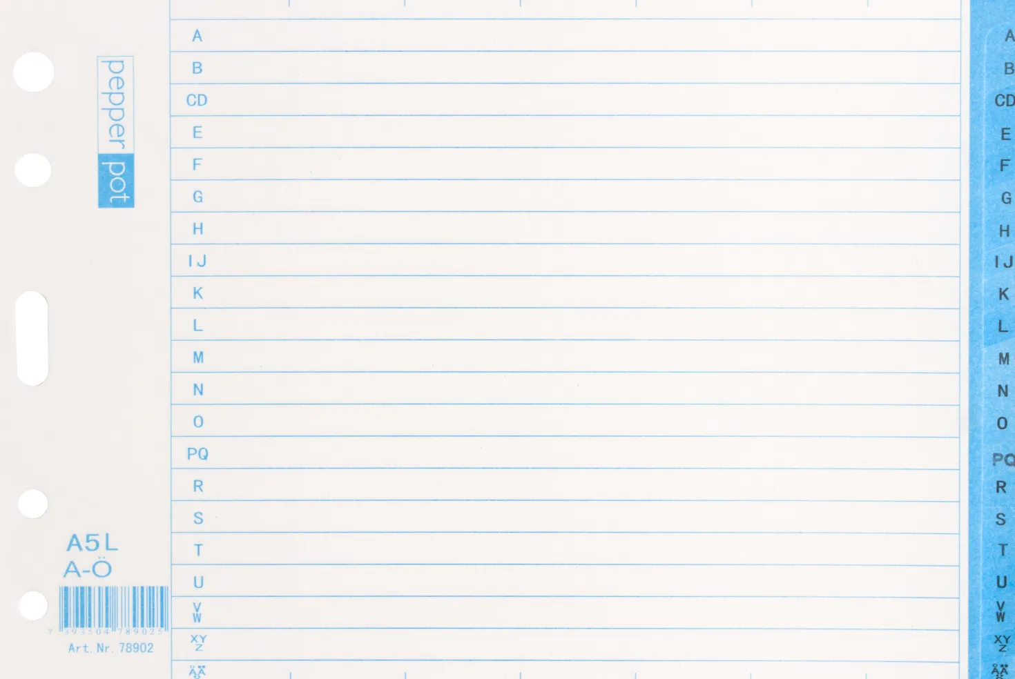 Pappersregister Timing A5L A-Ö, 29 flikar