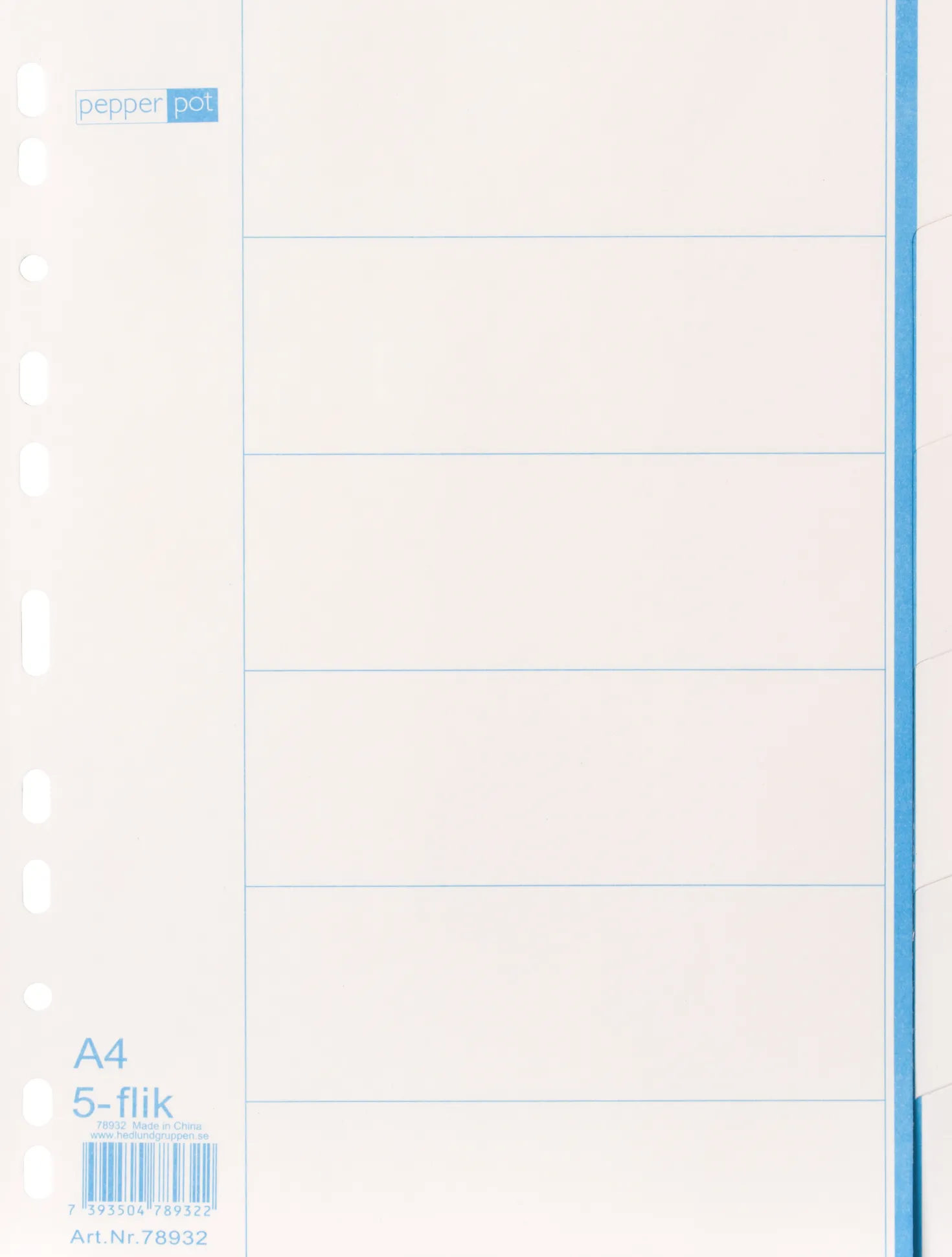 Pappersregister Timing Bas 5 Otryckt, 12 flikar, A4