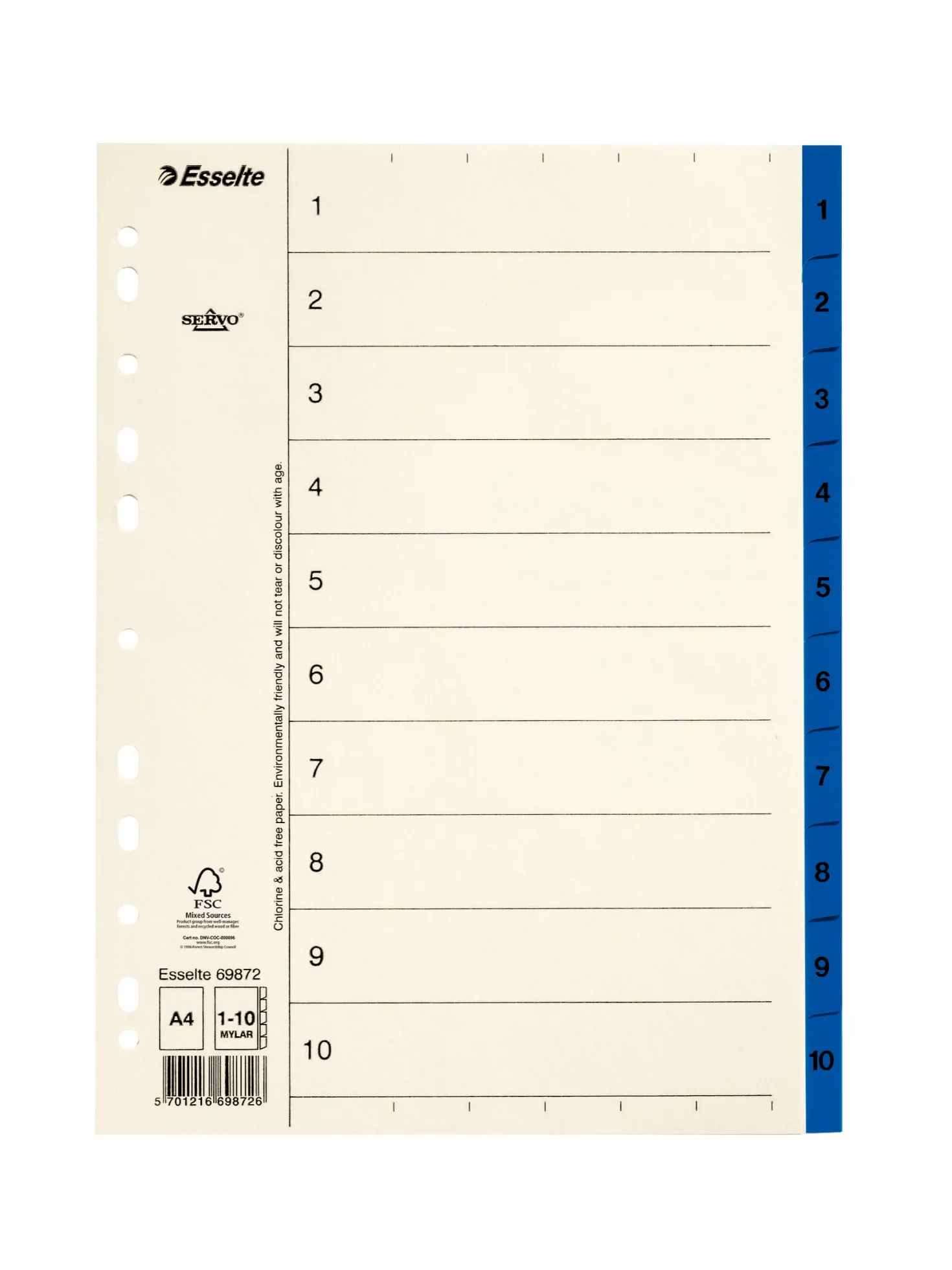 Pappersregister Timing Mega A4 1-10, plastflikar, blå