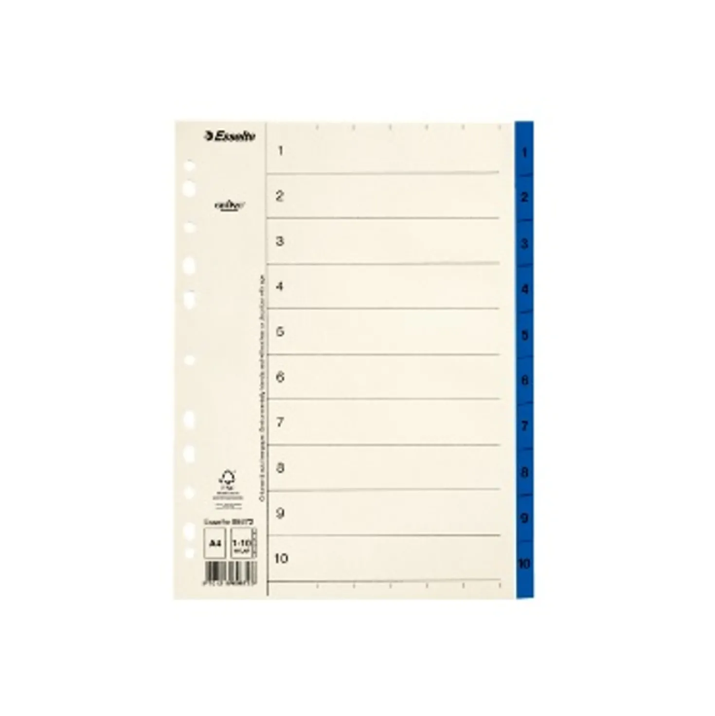 Pappersregister Timing Mega A4 1-10, plastflikar, blå
