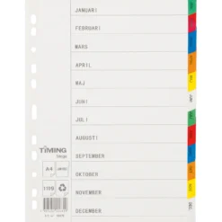 Pappersregister Timing Mega A4 Jan-Dec, rosa
