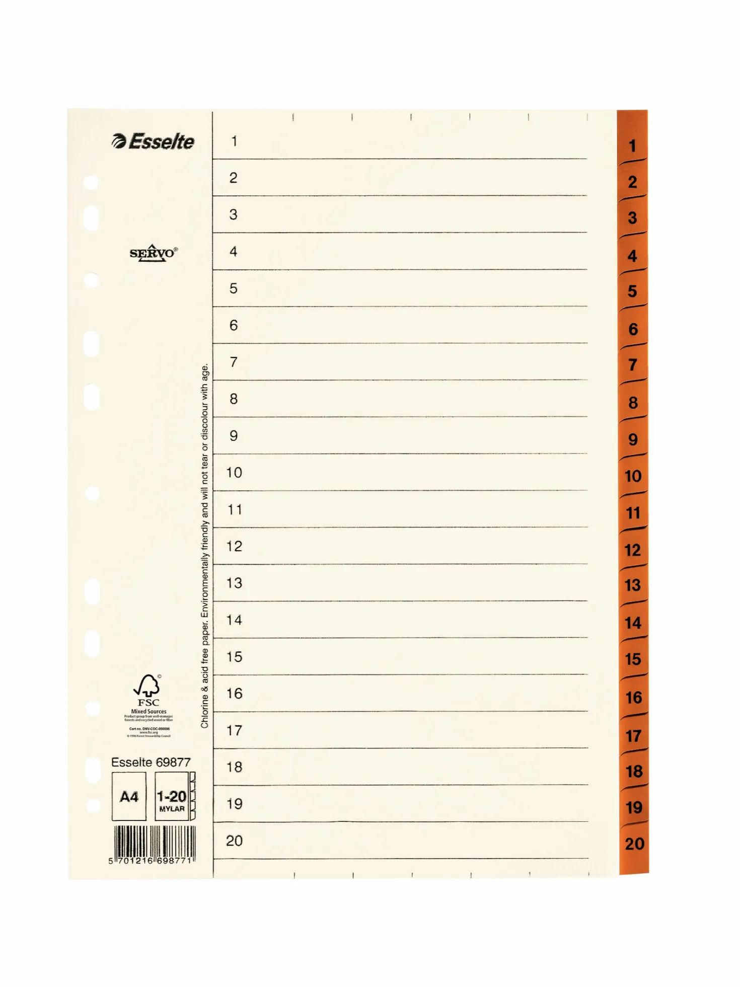 Pappersregister Timing Mega A4 1-20, plastförstärkta flikar, brun