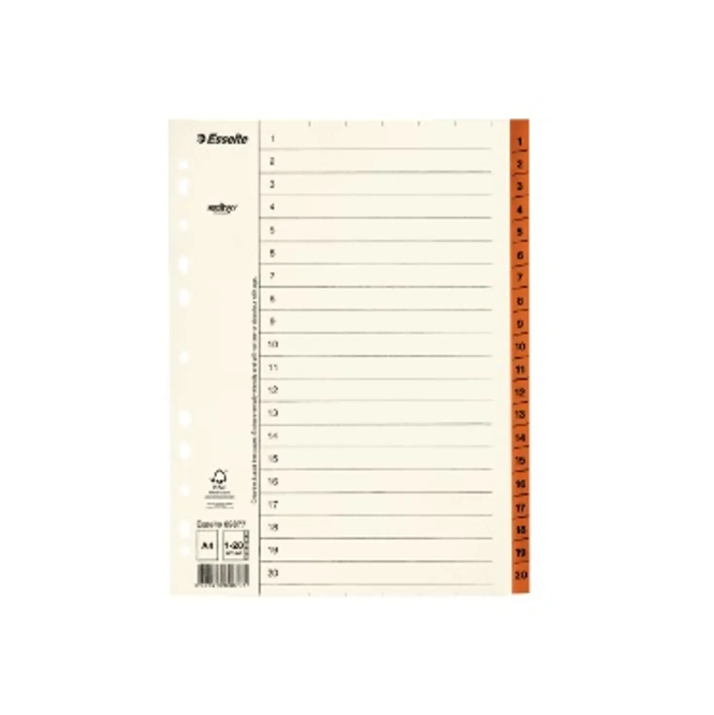 Pappersregister Timing Mega A4 1-20, plastförstärkta flikar, brun