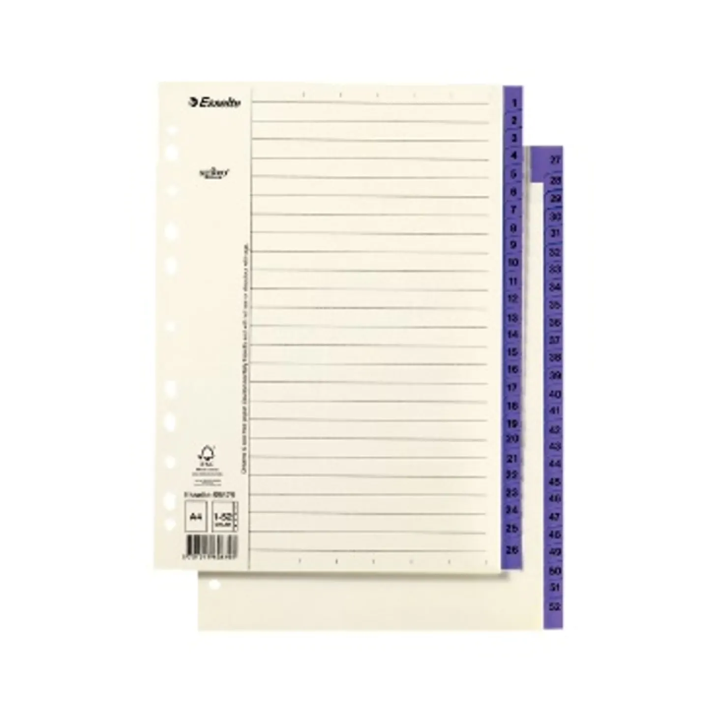 Pappersregister Timing Mega A4 1-52, lila, förstärkta flikar