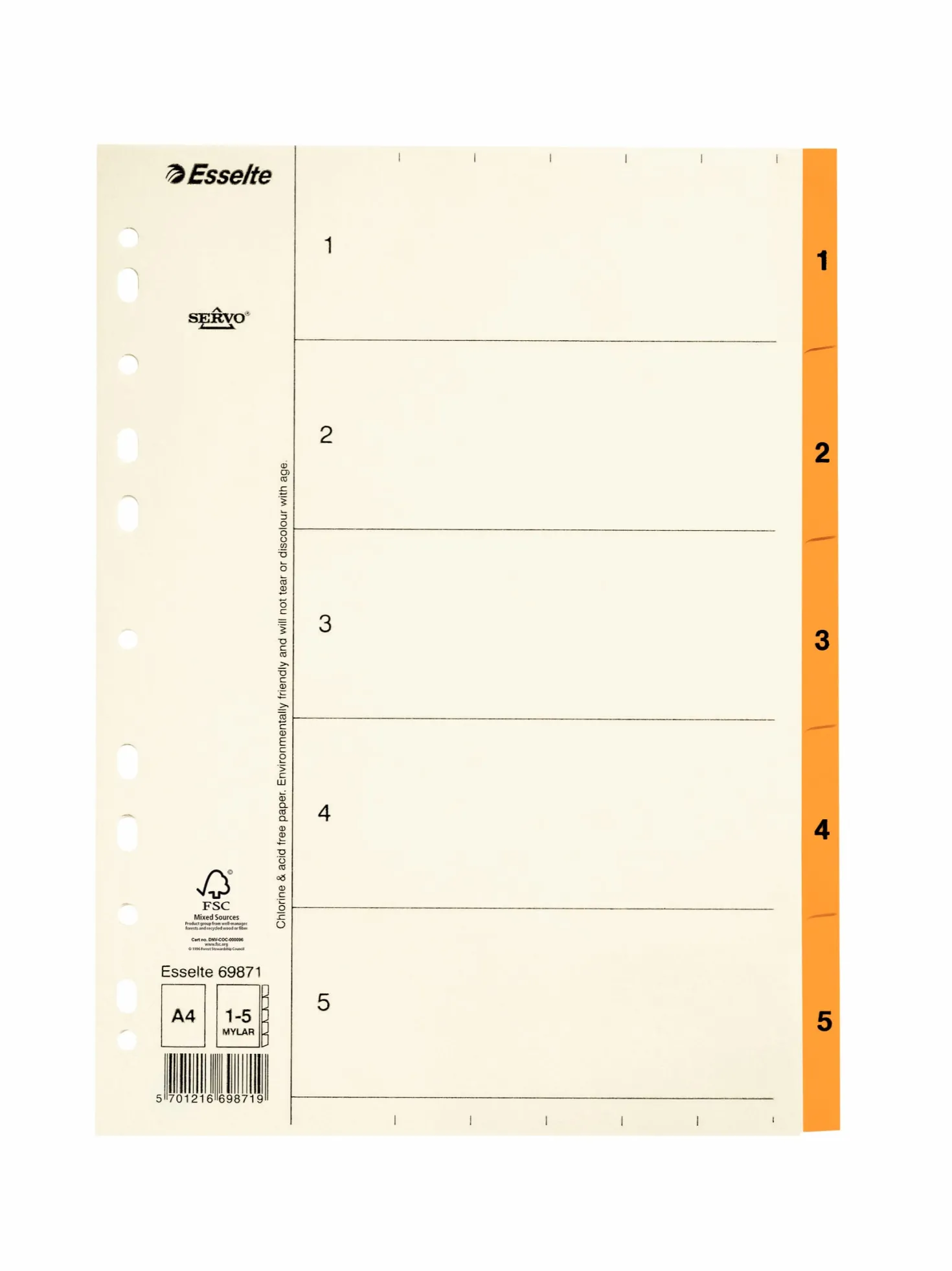 Pappersregister Timing Mega A4 1-5 orange