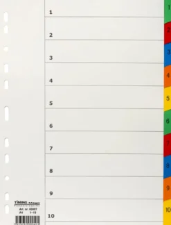 Pappersregister Timing Mega A4 1-10, olikfärgade flikar