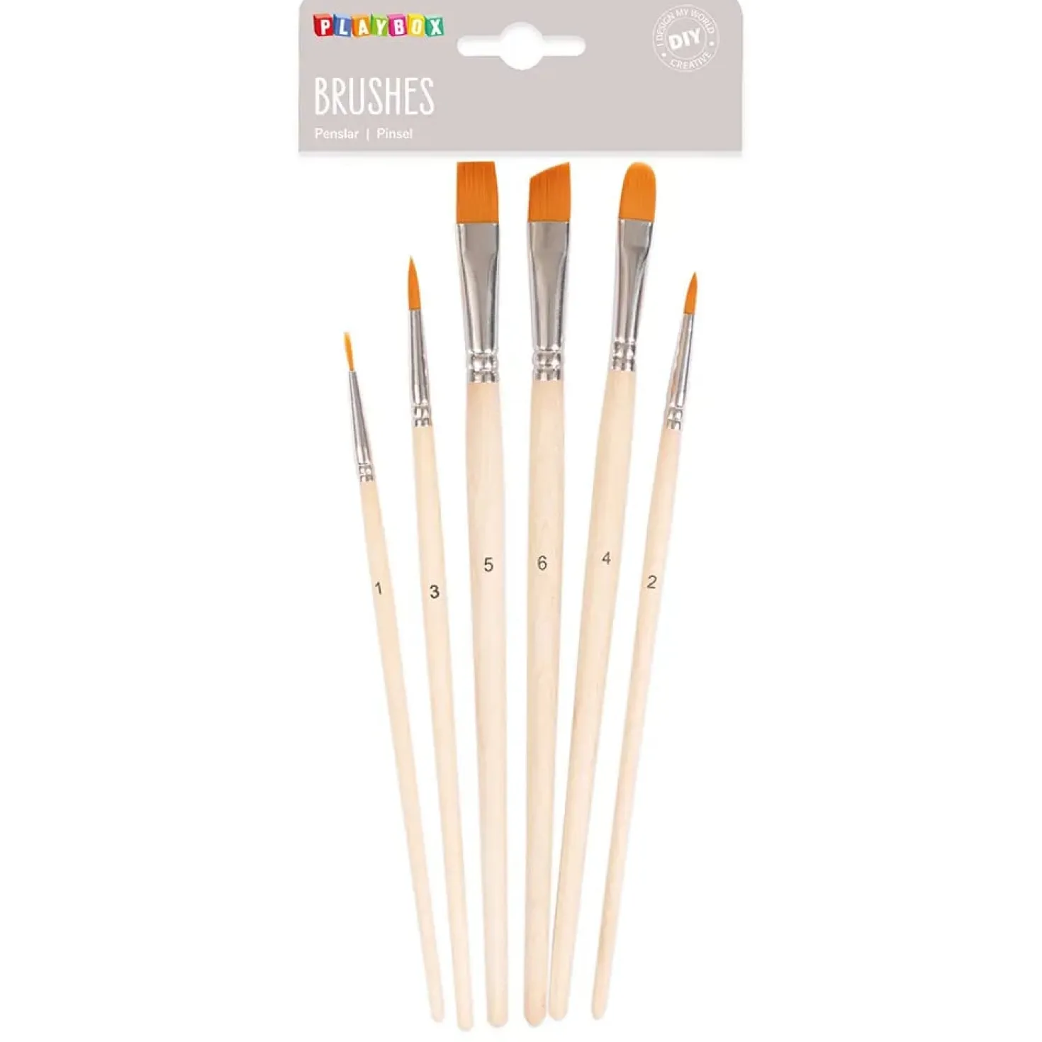 Penselset Playbox Runda och Flata, 6-pack