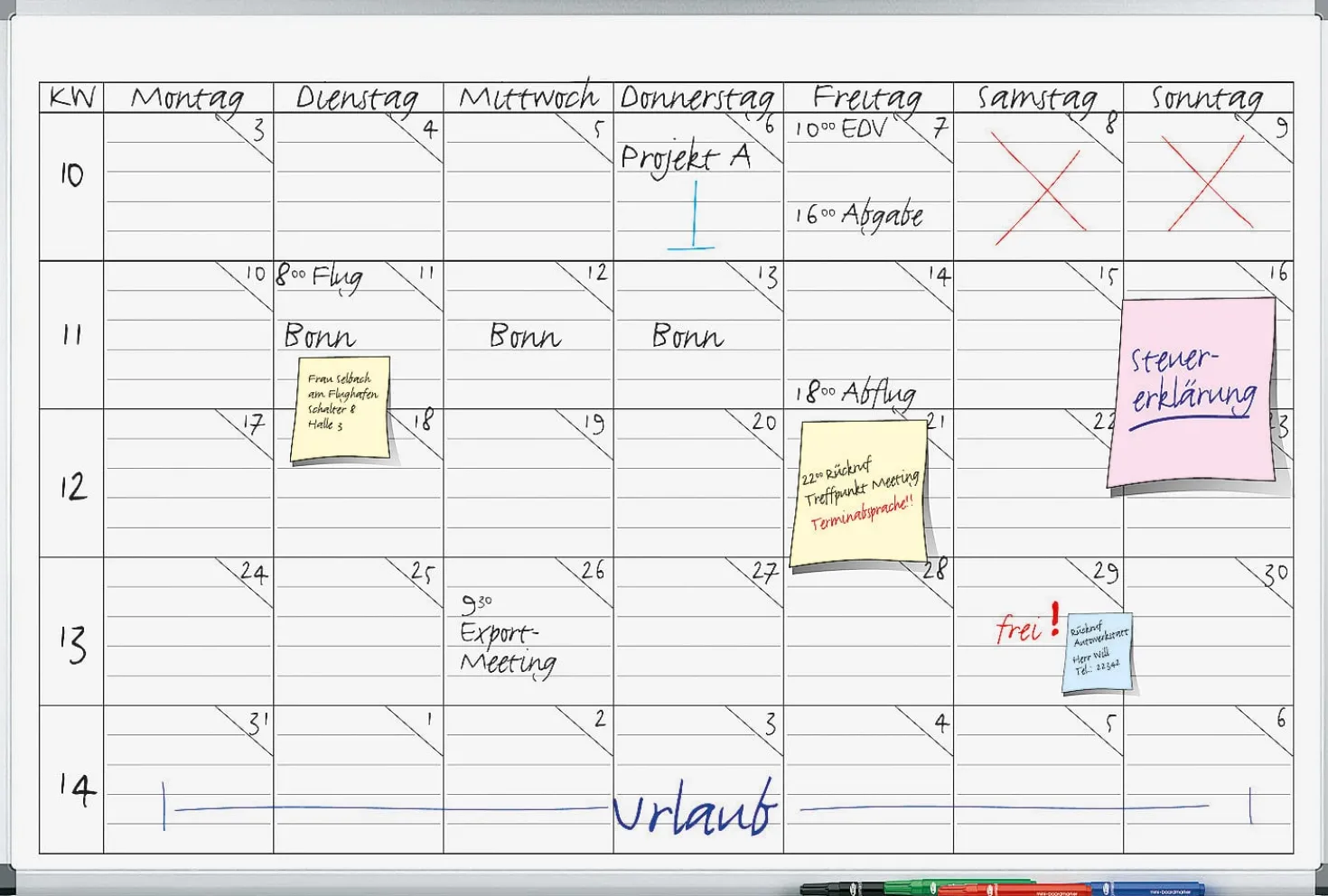 Planeringstavla Legamaster Veckoplan Whiteboard, 60x90 cm, 7 sektioner