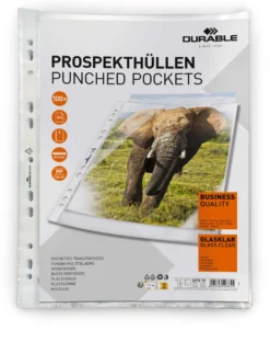 Plastficka Durable BUSINESS A4 Glasklar, universalhålad, 100 st