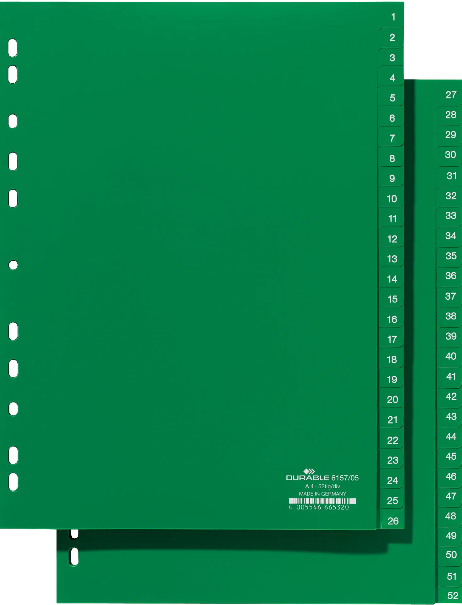 Plastregister Durable A4 1-52, förtryckt, grön, 52 flikar