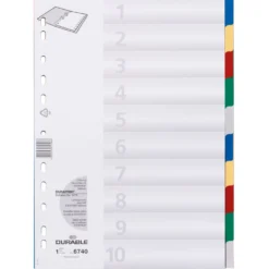 Plastregister Durable A4 1-10 otryckt, flerfärgade flikar