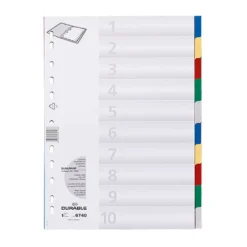 Plastregister Durable A4 1-10 otryckt, flerfärgade flikar