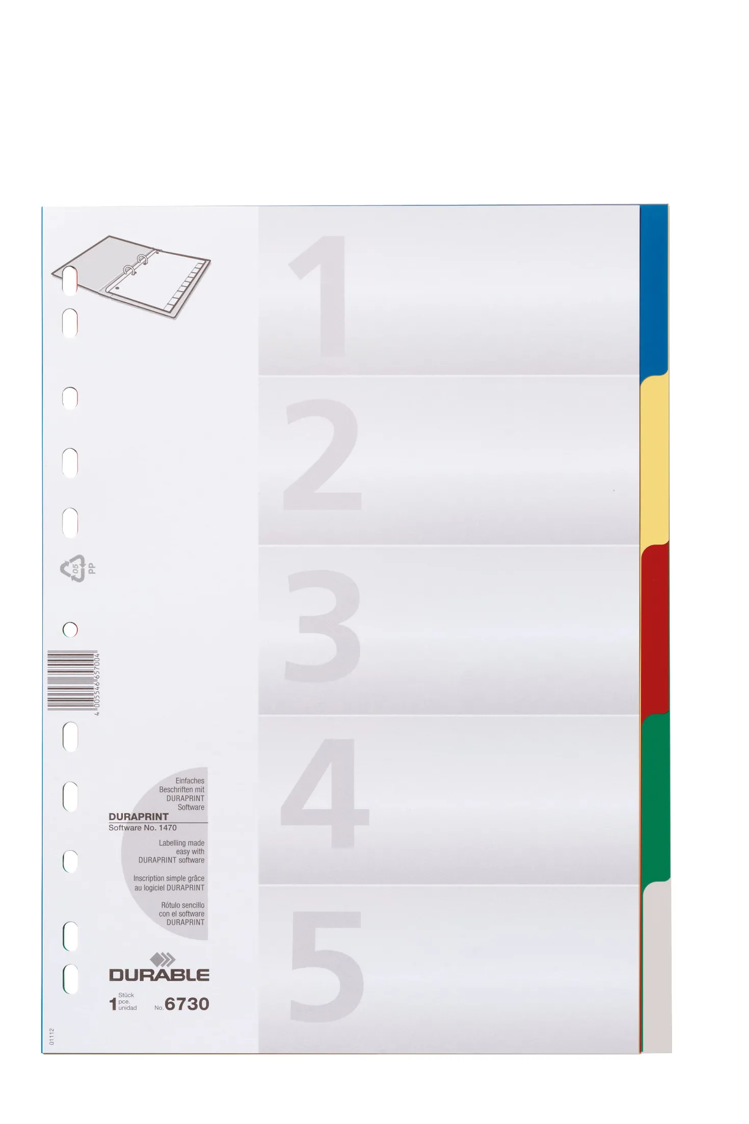 Plastregister Durable A4 1-5 Otryckt, blandade färger