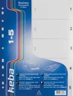 Plastregister Keba Business A4 1-5, transparent, vändbar indexsida