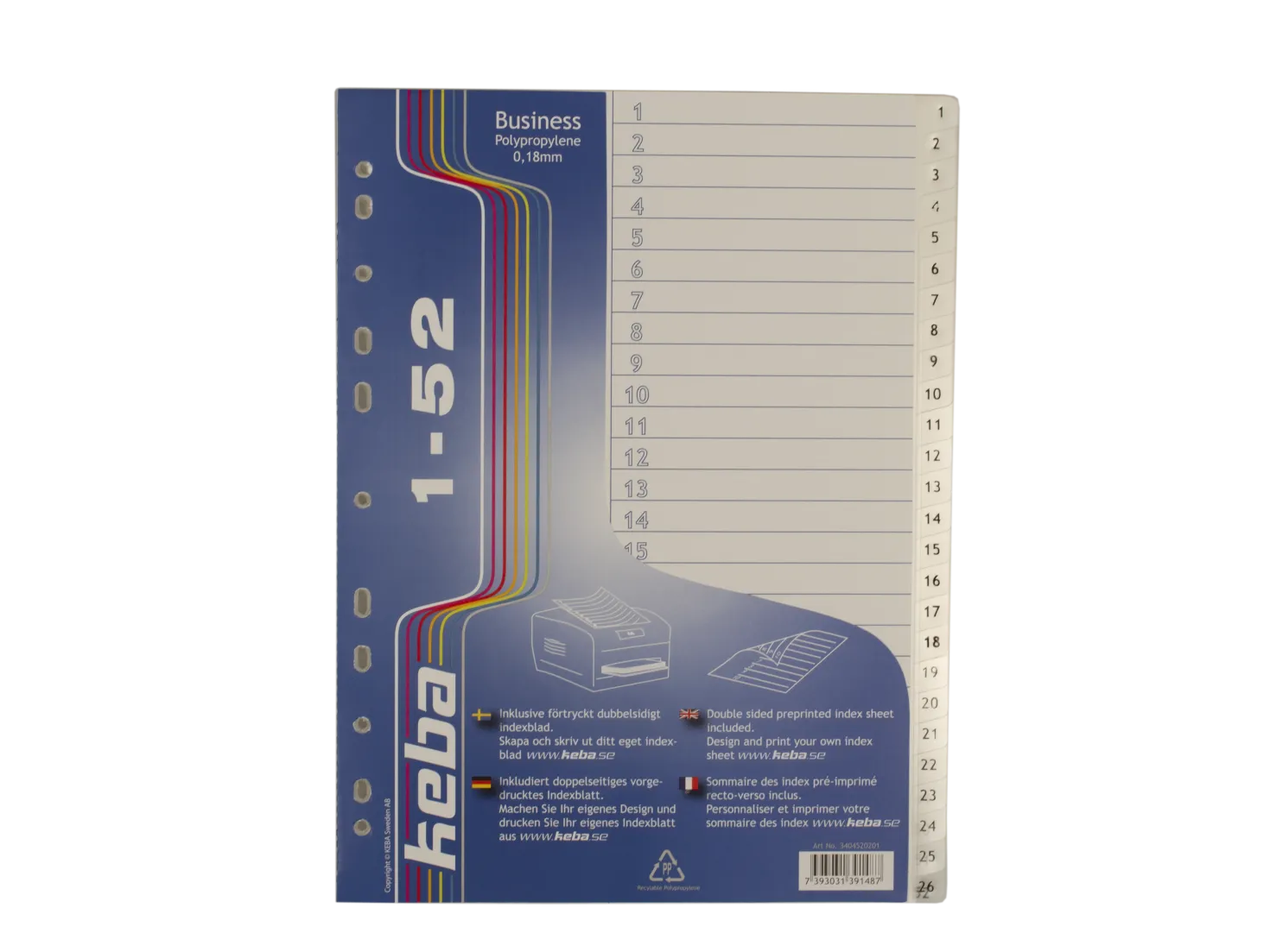 Plastregister Keba Business A4 1-52, transparent, 20 avdelare