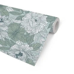 Presentpapper Hedlunds Pappersindustri Marquet Flowers, mint/petrol, 57cm x 154m