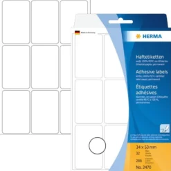 Pärmetiketter Herma 2470, 34x53 mm, vit, 288 st