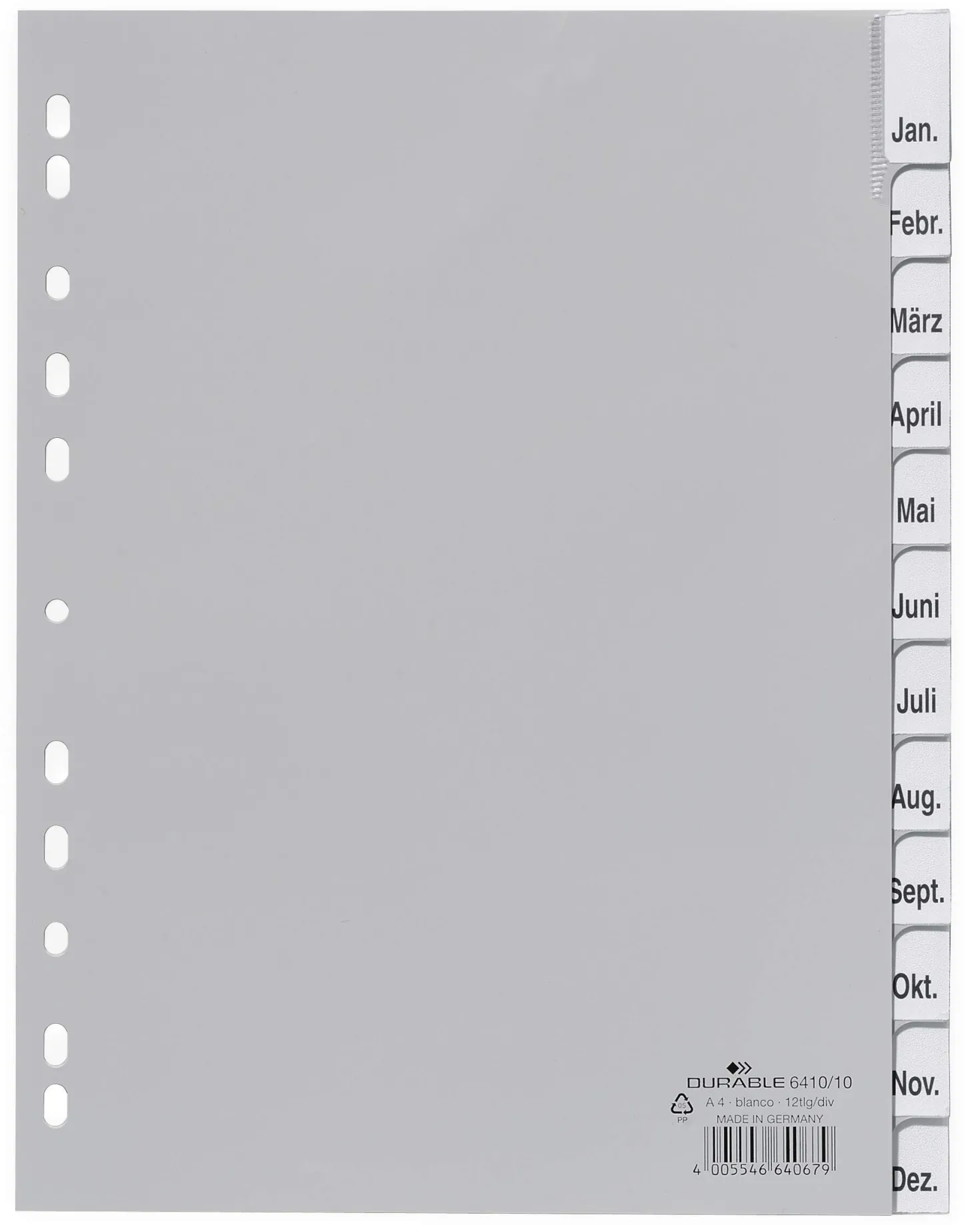 Pärmregister Durable 1-12 Jan-Dec, insticksflikar, A4