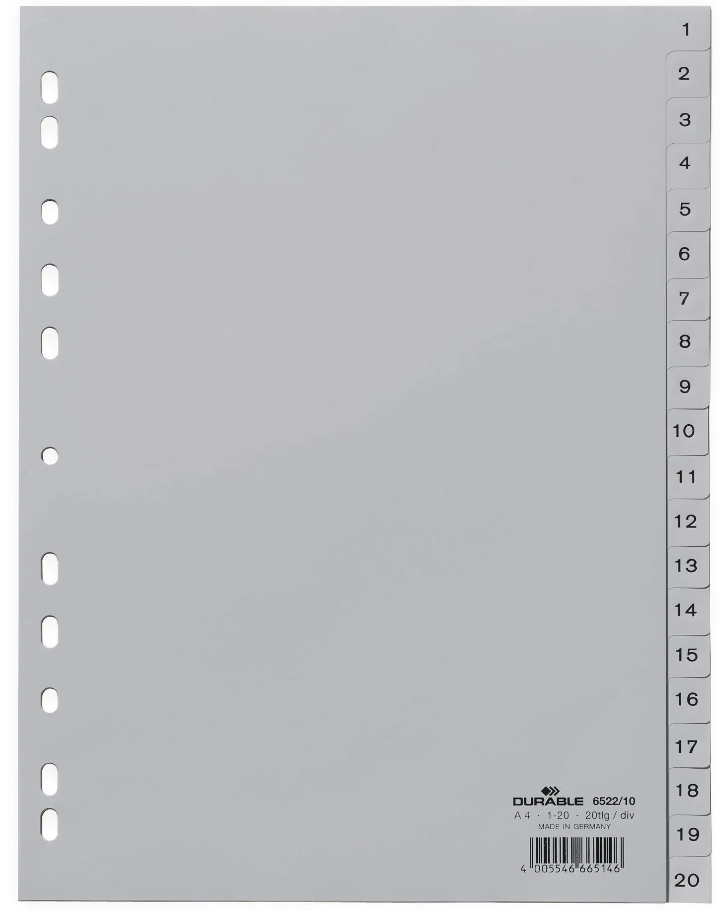 Pärmregister Durable PP 1-20, 20 flikar, A4