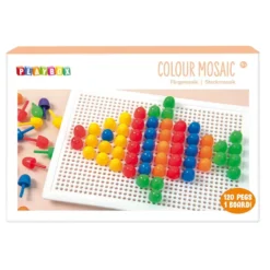 Pysselset Playbox Färgmosaik, platta och mosaikbitar, basfärger