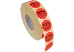 Rabattetikett 70% avdrages i kassan, fluorescerande röd, 29 mm
