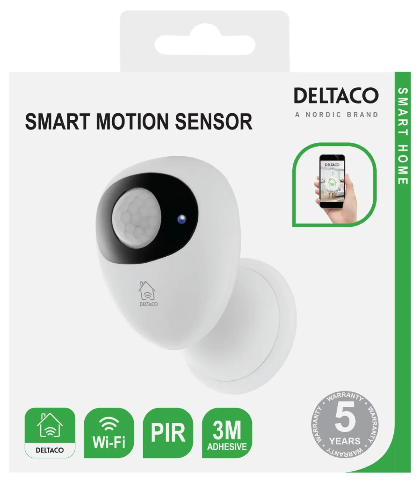 Rörelsesensor Deltaco SMART HOME SH-WS01 PIR, WiFi 2.4GHz, vit