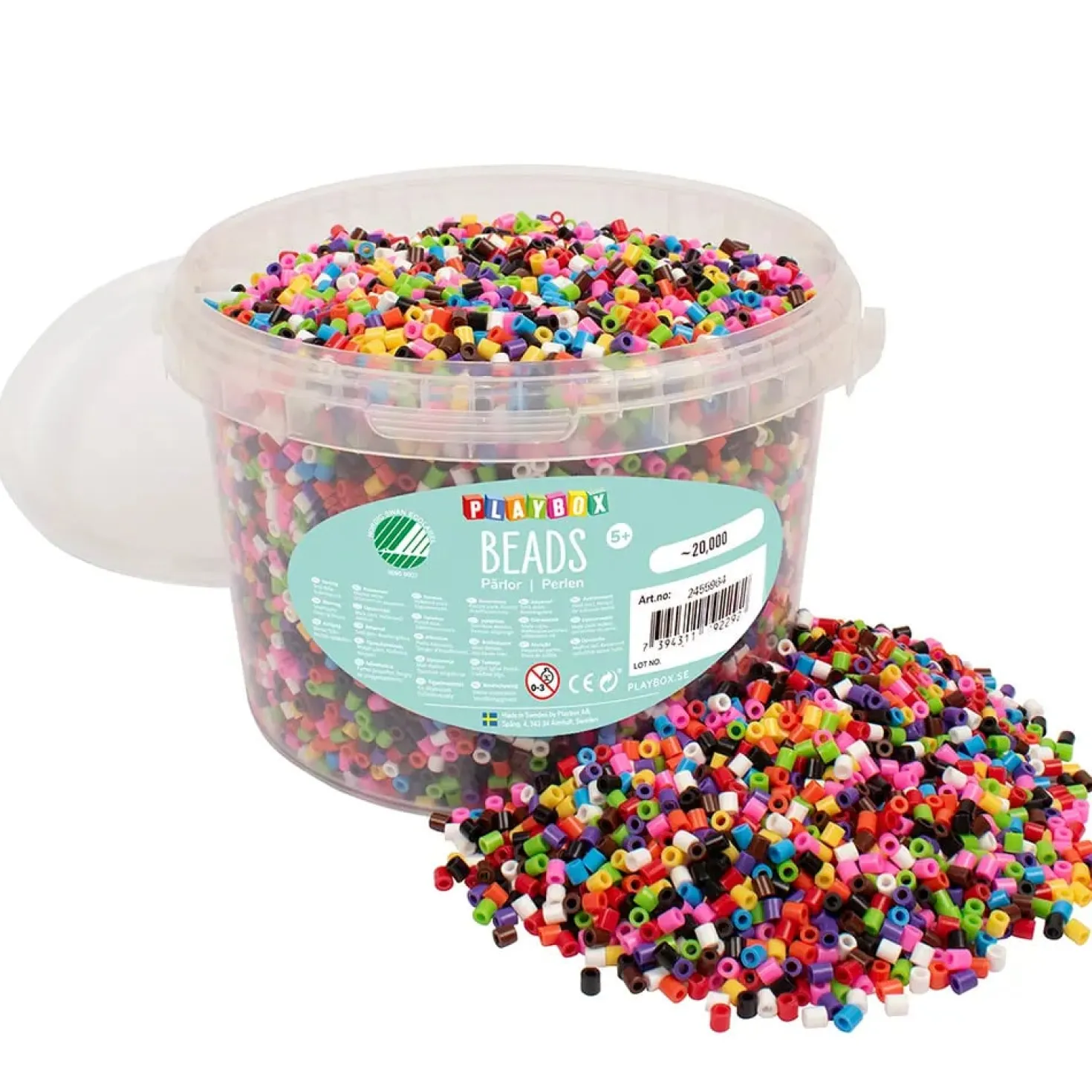 Rörpärlor Playbox 10 färgsmix, Svanenmärkt, hink