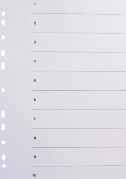 Rubrikblad A4 till register 1-10, vit kartong, multihål