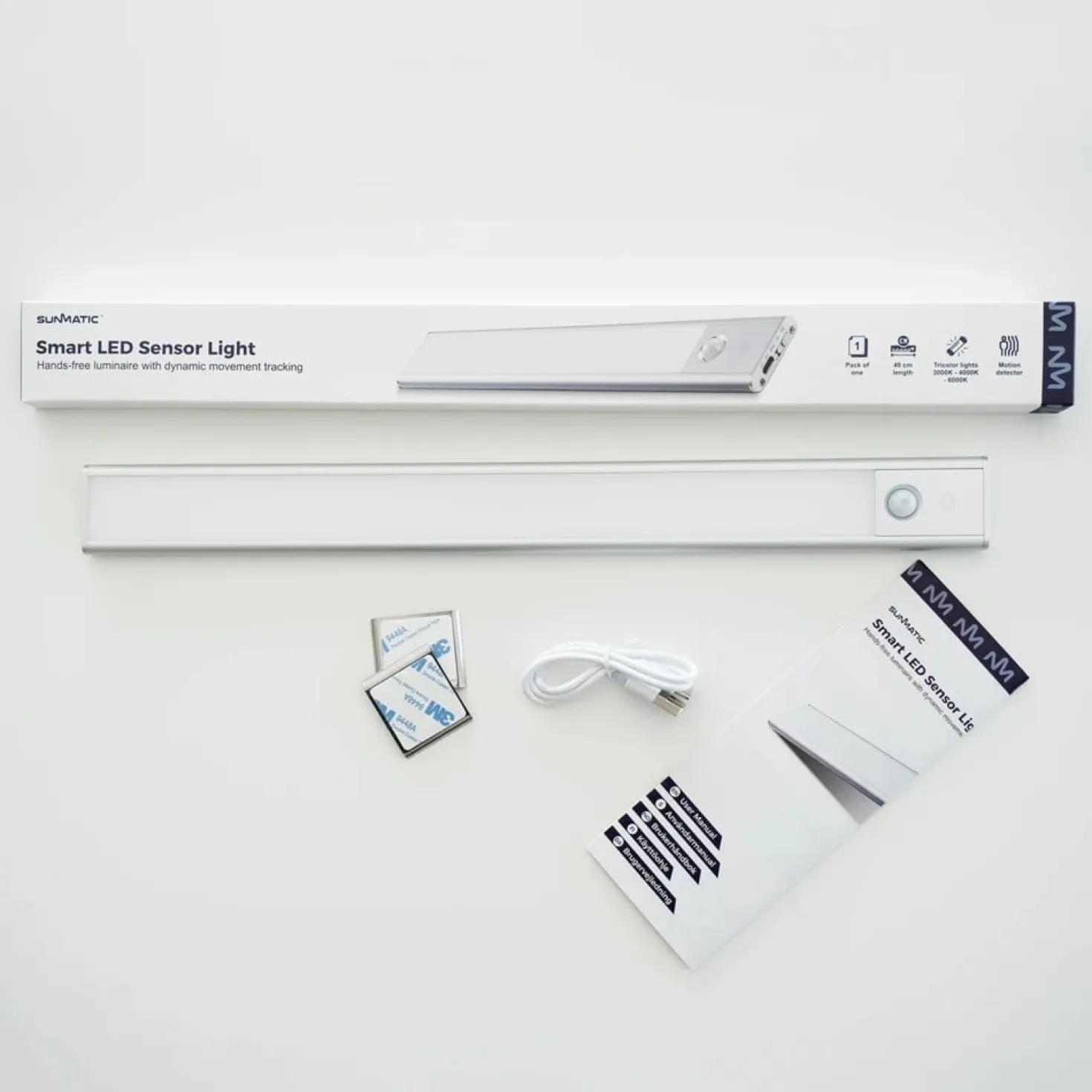 Sensorlampa Sunmatic LED Laddningsbar, 40cm, silver, 1-pack