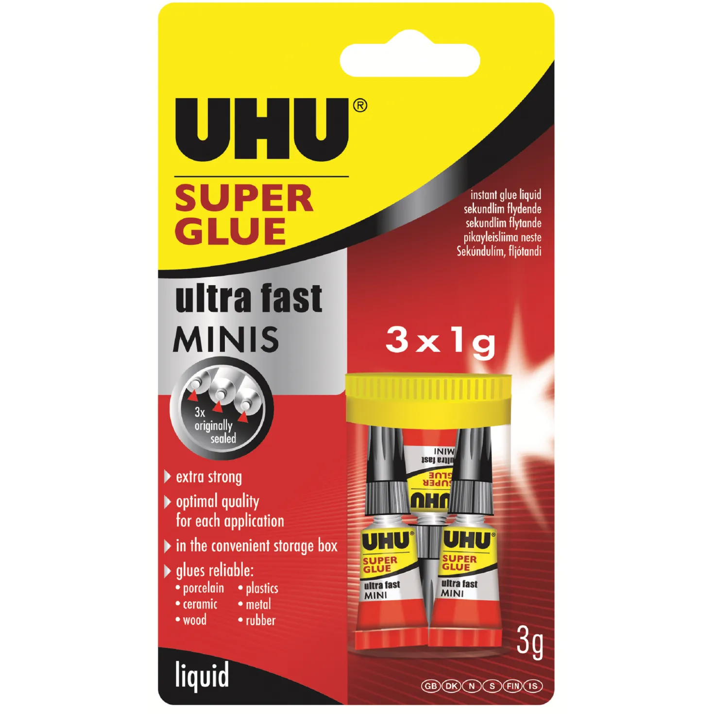 Snabblim UHU Super Ultra Fast Minis, droppfri, 3x1g