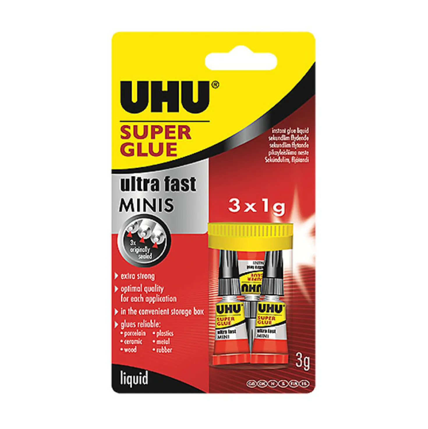 Snabblim UHU Super Ultra Fast Minis, droppfri, 3x1g