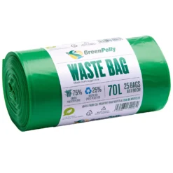 Sopsäck BioBag GreenPolly, grön, 70L per rulle