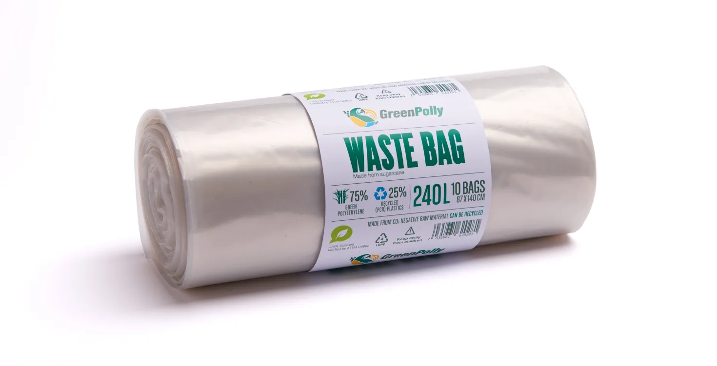Sopsäck BioBag GreenPolly Transparent, 240L, 45 mikron