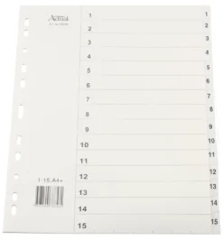 Systemregister Timing Plus A4+ 1-15, plastförstärkta flikar, multihål