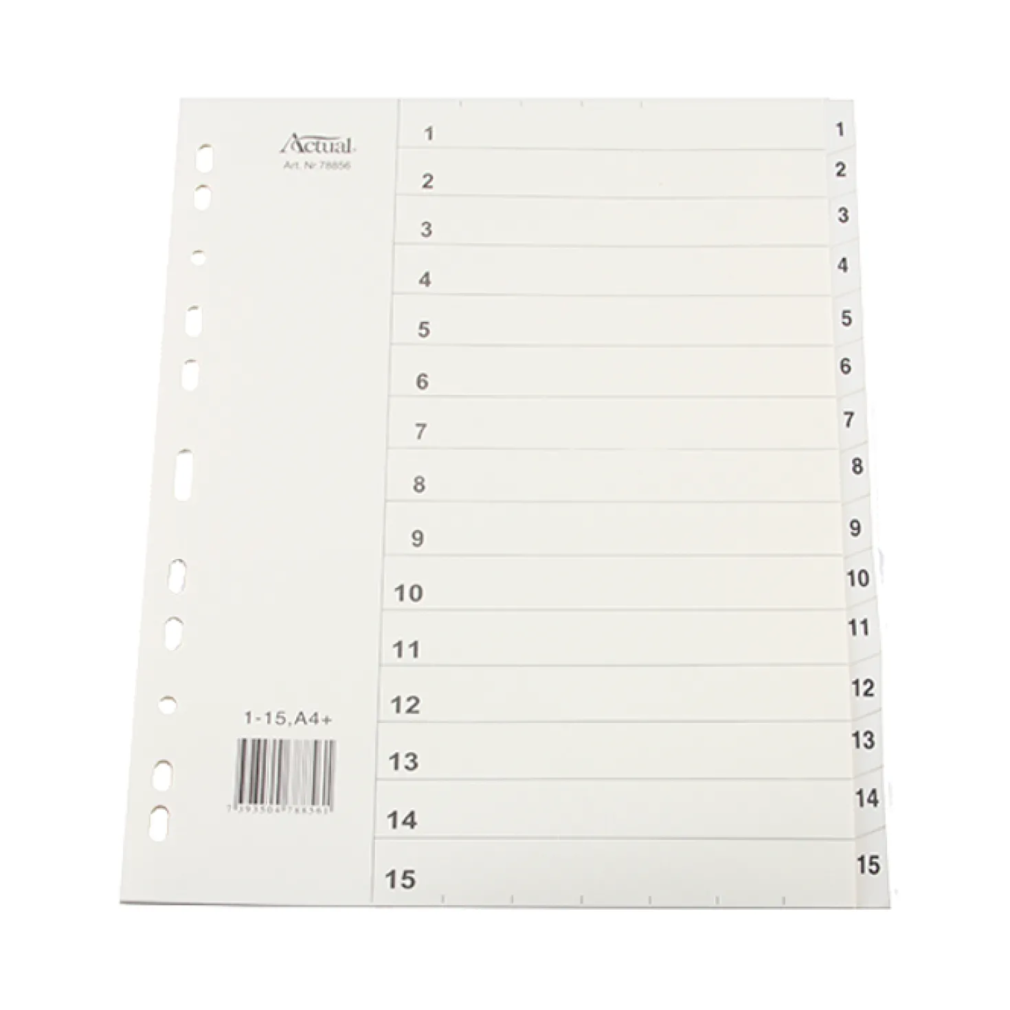 Systemregister Timing Plus A4+ 1-15, plastförstärkta flikar, multihål