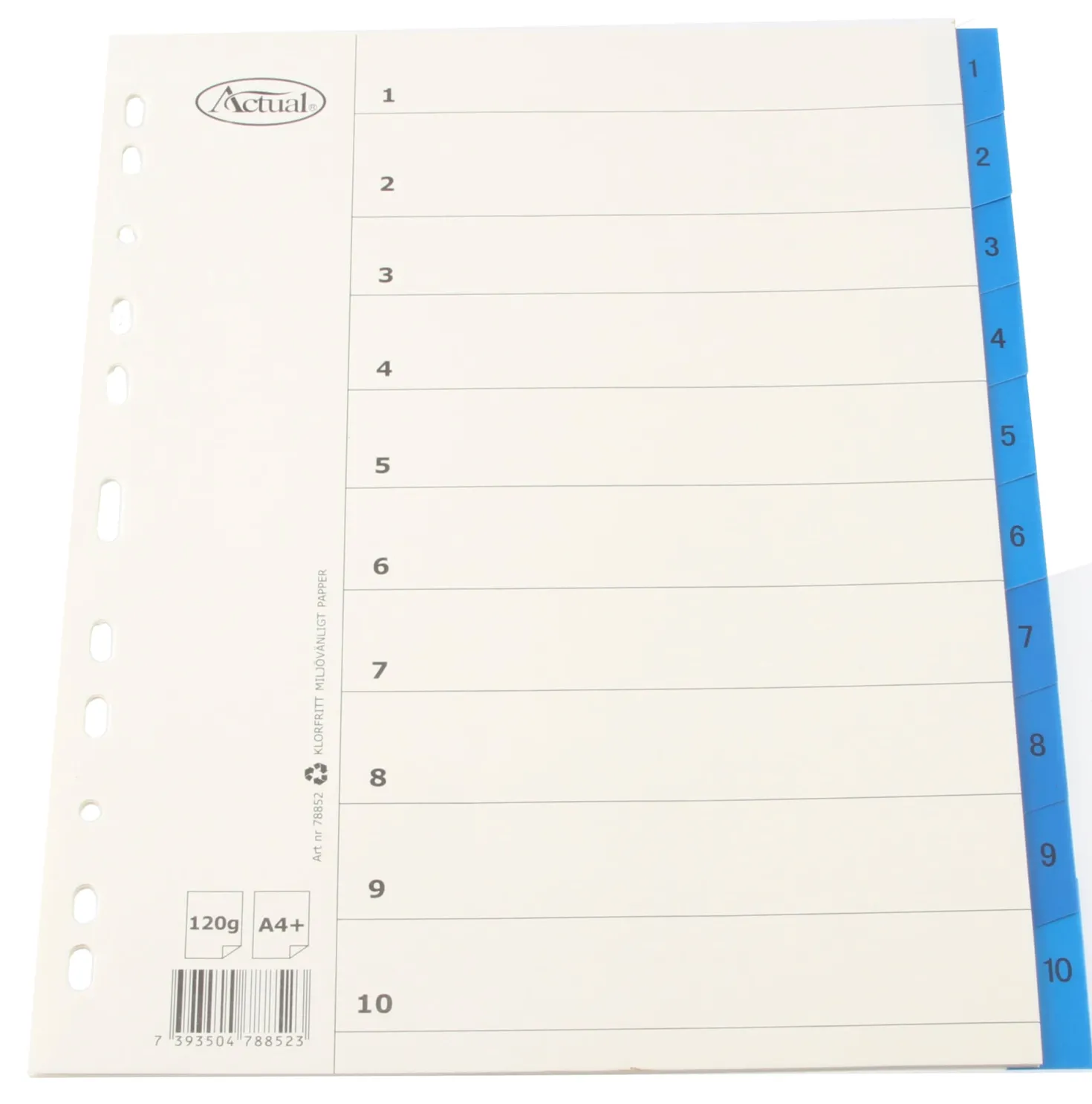 Systemregister Timing Plus A4+ 1-10, plastförstärkta flikar, flerhålsborrat