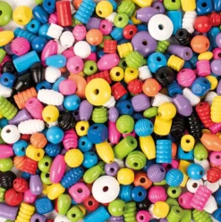 Träpärlor Playbox Bas, blandade färger och former, 250 g